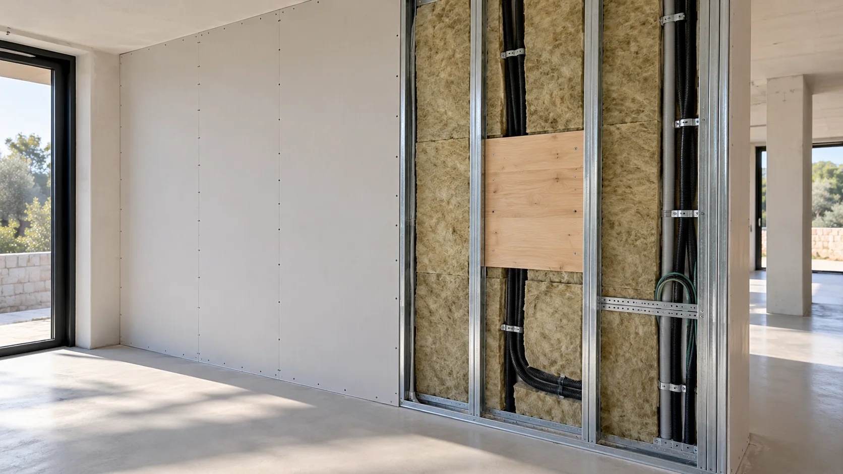 Knauf pregrada s vidljivim instalacijama, izolacijom i ojačanjem